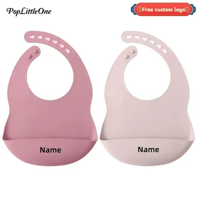 Personalized Name Silicone Baby Bibs Waterproof Bib Solid Color Adjustment Saliva Towel Children's