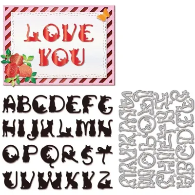 Cat Alphabet Cutting Dies for DIY Scrapbooking Metal Cat Letter Cut Dies Artist Die Cuts for Card
