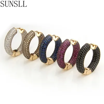 SUNSLL Golden Copper Pins Multicolor Cubic Zirconia Big Circle Hoop Серьги Women's Fashion Party