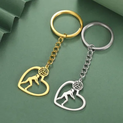Volleyball cushion posture heart pendant keychain stainless steel men's and women's volleyball enthusiasts jewelry gift wholesal