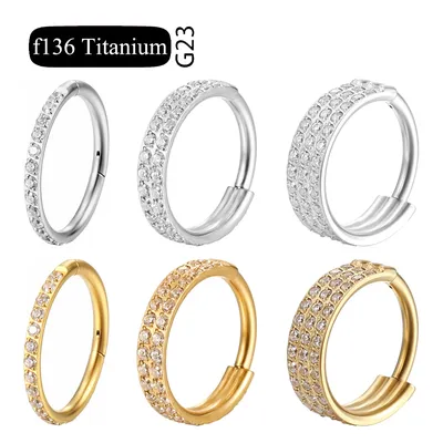 G23 Titanium Piercing Double Layered Triple Stack Hinged Zircon Nose Ring Helix Cartilage CZ Small