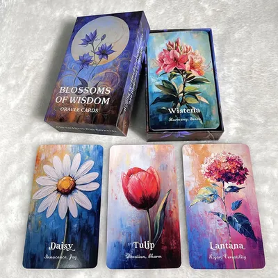Flowers Tarot Cards, Blossoms Of Wisdom Oracle Cards, 56-Cards With PDF Guidebook, Beautiful Oracle
