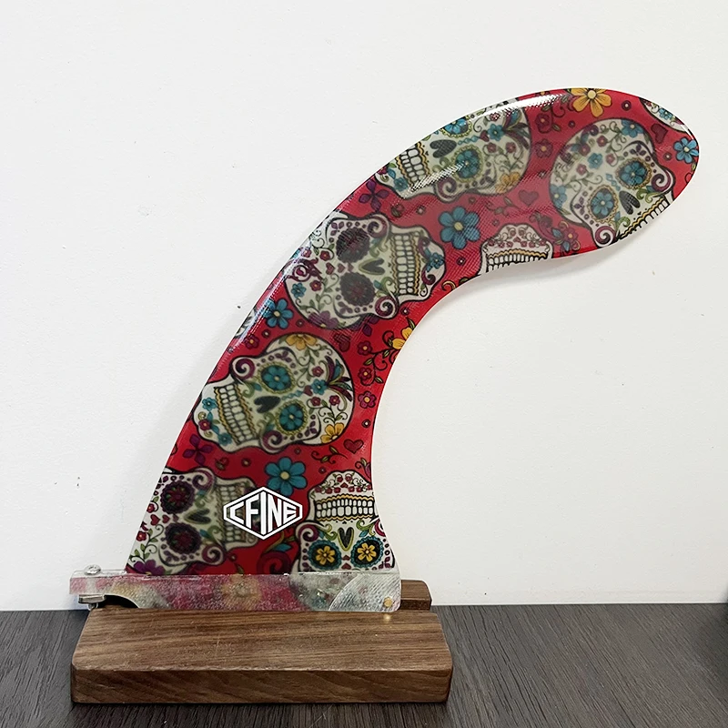 Hot Model 10 Inch Surfboard Tail Fin Red Skull Flower Design Fiberglass Tail Fin Sea Surfboard Accessories
