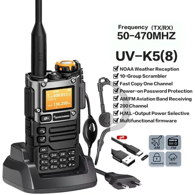 Quansheng UV-K6 Walkie Talkie 5W Air Band Radio Tyep C Charge UHF VHF DTMF FM Scrambler NOAA