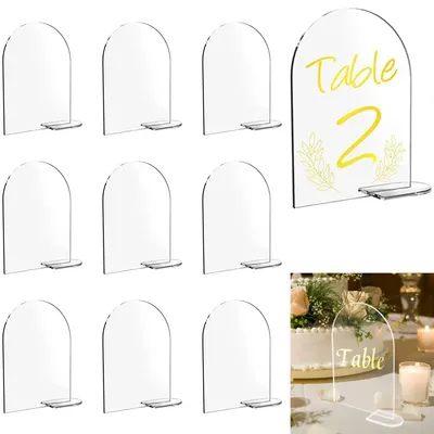 10/20Pcs Clear Acrylic Arch Sign with Stand Blank Name Tags Wedding Table Number Holder Place Card