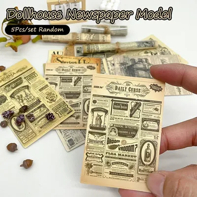 5Pcs Dollhouse Miniature Kraft Paper Newspaper Magazines Mini Retro Newspapers And Periodicals Books