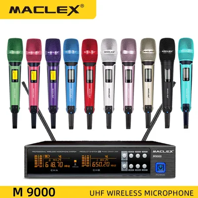 Maclex M9000 UHF Stage Performance Home Karaoke KTV Professional Wireless Metal Dual Microphone