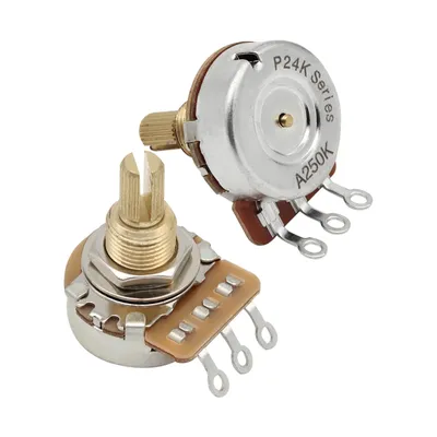 FLEOR 2PCS Brass 3/8" Long Split Shaft 24-Tooth Potentiometers Pots 500K / 250K Option for Guitar Bass