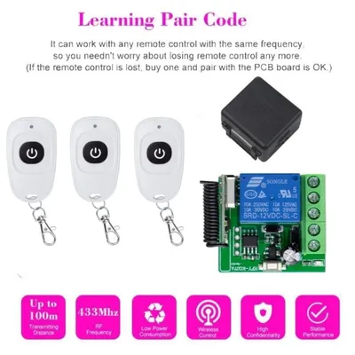 Universal Wireless Remote Control Switch DC 12V 1CH Relay Receiver Module RF Transmitter 433Mhz