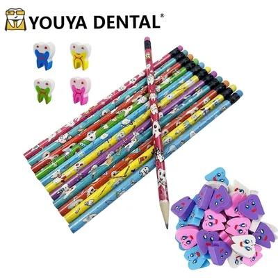 50pcs Dental Creative Molar Shaped Cute Cartoon Tooth Pattern Pencil Teeth Shape Erasers Dentist