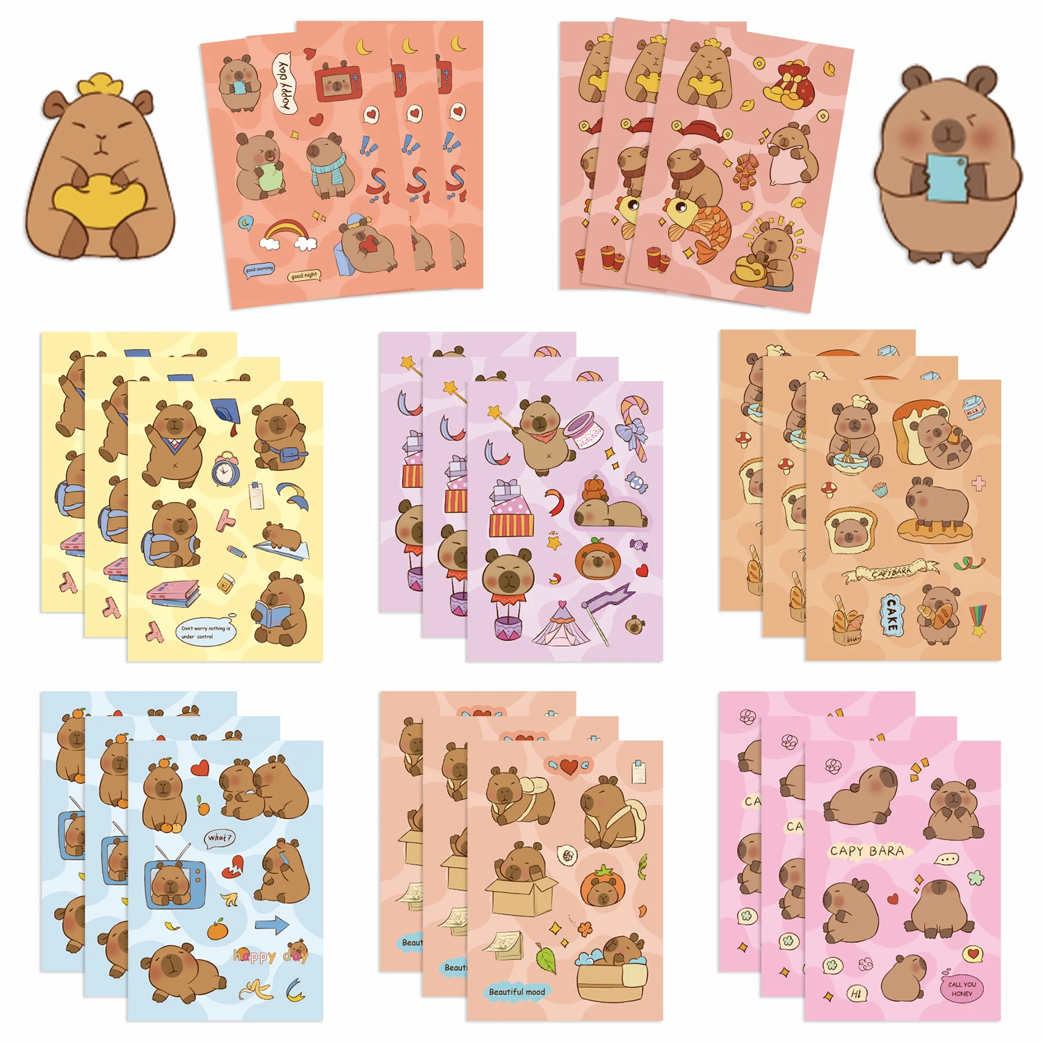 8/16/24pcs Cartoon Capybara Stickers Animals Puzzle Sticker Kid Toys Gifts DIY Make-a-Face Assemble Funny Cartoon Decal ﻿