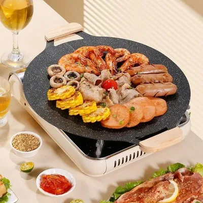 Korean Round Grill Pan Barbecue Pan Pork Belly Non-stick Cooker Maifan Stone Induction Cooker Gas
