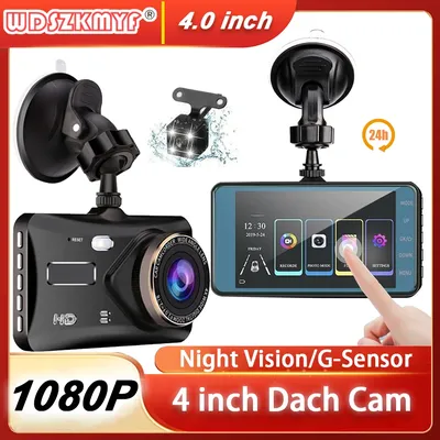 4inch Touch Screen Car DVR 24h HD 1080P IPS Dash Cam Front and Rear Camera Vehicle Black Box Night