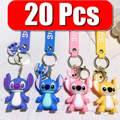 5Set 20PCS Wholesale Stitch Disney Keychain Figure Toy Cute Supple Cartoon Character Toy Keychain