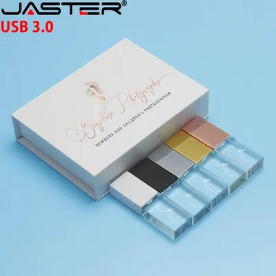 Crystal USB 3.0 Flash Drive 128GB Free Custom LOGO Memory Stick 64GB Wedding Gift Pen Drives 32GB 3D