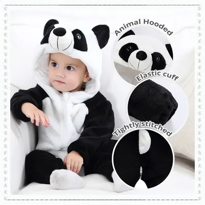 MICHLEY Halloween Panda Flannel Baby Rompers Winter Warm Clothes Costume Hooded Bodysuits Pajamas