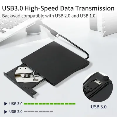 External DVD RW CD Writer USB 3.0 DVD Recorder Portable Slim Optical Drive Burner Reader Player Tray