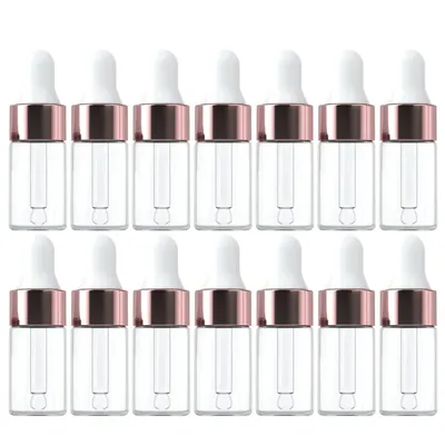 10/20pcs Mini Dropper Bottles Glass Empty Essential Oil Aromatherapy Bottles Rose Gold Cap Pipettes Bottles 1ml 2ml 3ml 5ml