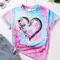 Girl Clothes Child T-Shirt Short Sleeve Heart Print Tie Dye Girl T-Shirt Top Casual Tees Kids Summer Clothes Children