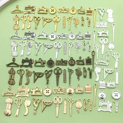 20/100pcs Vintage Sewing Tools Charms Alloy Scissors, Buttons, Sewing Machine, Bobbin Pendant for DIY Jewelry Making Accessories