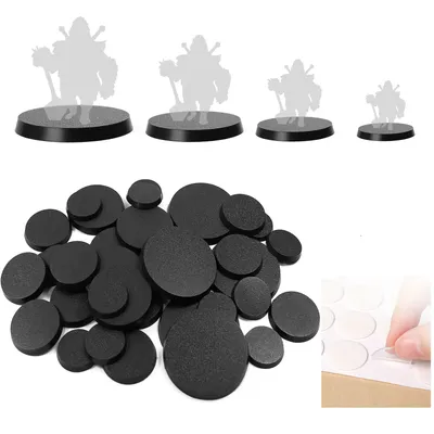 120pcs Various Size Round Model Bases 25mm 32mm 40mm 50mm for Wargames Table Games Plastic Black