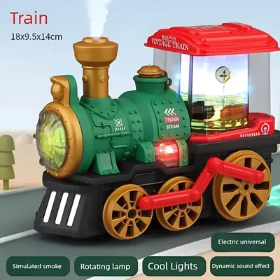 Train Toy for Toddlers 3-5, Trucks Locomotive Electric Steam Engine with Smoke, Light & Sound,