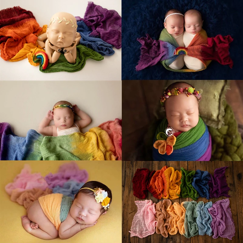 ️Newborn Photography Clothing Rainbow Wraps Baby Shoot Backdrop Blanket Studio Infant Photo Props Accessories Stretch Wrap
