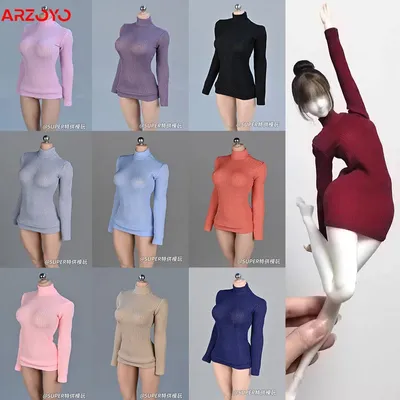 In Stock 1/6 1/12 Female Stretch Tight Sweater High Collar Striped Bottoming Shirt Clothes Model Fit