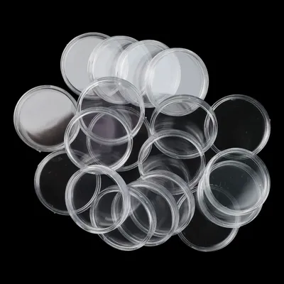 100 Pcs Clear 32mm Clear Plastic Coin Capsules Coin Holders Protector Cases Round Artware Storage