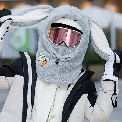 Winter Warm Ski Helmet Cover Comfortable Soft Fleece Skiing Head Warmer Cartoon Cute Rabbit Ear