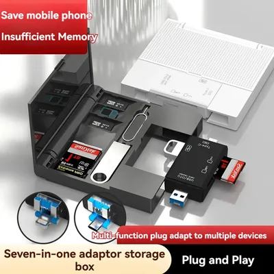 Card Reader Storage Box USB2.0 7 in 1 Multifunctional TF SD Card Memory Card Case Micro Type C