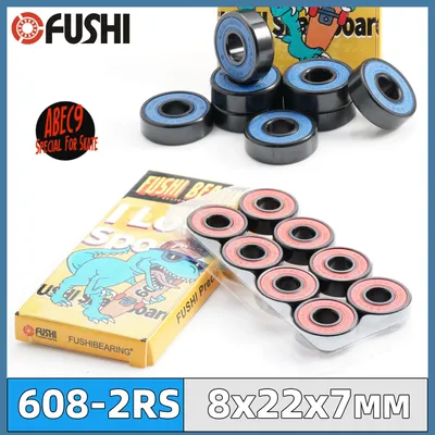 FUSHI Skateboard Ball Bearings 608rs, Size 8x22x7 mm ABEC-9, High Speed Red Oil Blue Nylon 608 2RS