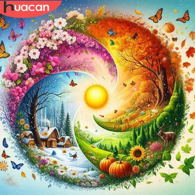 HUACAN Diamond Mosaic Landscape 5D Butterfly Flower The Sun Painting Full Square Round Arts And