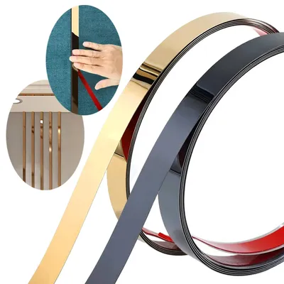 5m Mirror Self-adhesive Flat Decorative Lines Strip Stainless Steel Gold Wall Sticker Background
