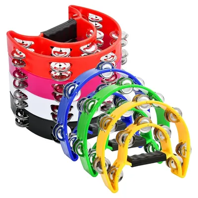 Color Plastic Double-layer Tambourine Half Moon Shaped Hand Bell Drum for Karaoke Performance Party