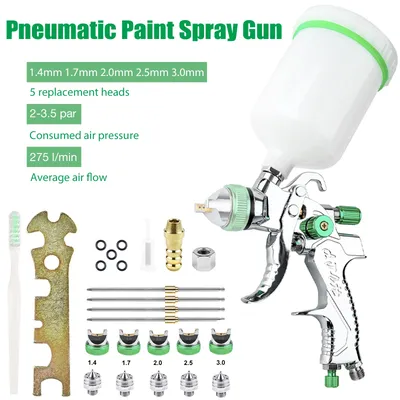 HVLP Spray Gun, 1.4/1.7/2.0/2.5/3.0mm, Cordless Sprayer High Atomization Flow Rate Adjustable