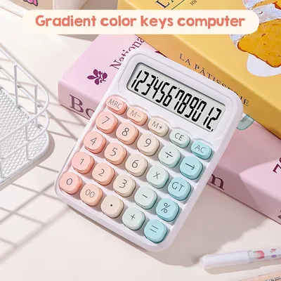 Calculator 12 Digit Large LCD Display Big Round Button Gradient Candy Colored Dual Power Supply