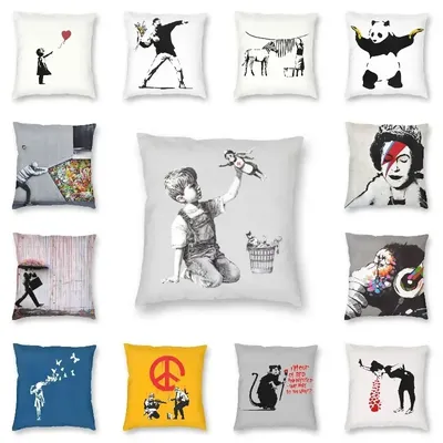 Classic Banksy Street Graffiti Pop Art Square Throw Pillow Case Home Decorative Girl With Red