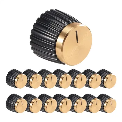15Pcs Guitar AMP Amplifier Push on Fit Knobs Black with Gold Aluminum Cap Top Fits 6Mm Diameter Pots