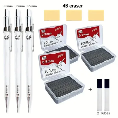 Transparent Mechanical Pencils 0.5/0.7/0.9mm With Lead 2B 60mm Art Drawing Pencil Replaceable