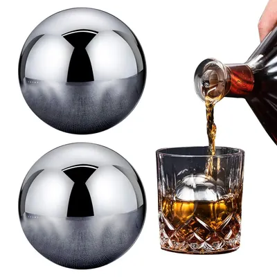 1/2 pcs Round Whiskey Stones Ball Shape Reusable Stainless Steel Ice Cubes Golf Ball Whiskey Stones