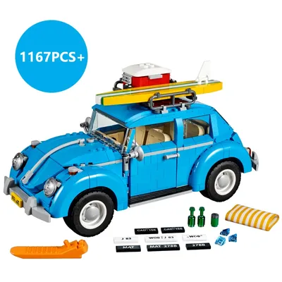 1167PCS Technical Blue Beetle Camper Car Building Blocks Model Creative Vehicle MOC 10252 Set Toys