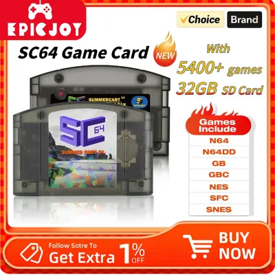 EPICJOY SummerCart 64 Open Source N64 Game Card For Nintendo 64 Game Console 32GB SD Card
