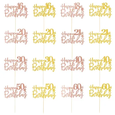 Happy Birthday Cake Decoration 16 18 21 30 40 50 60 Year Birthday Cupcake Topper Adult Party Baking Dessert Decor Supplies
