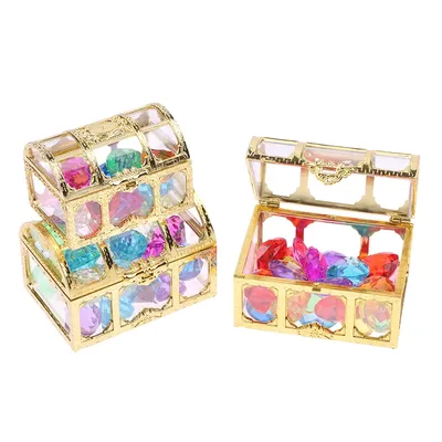 1Set Fake Diamond Crystal Gem Toy Treasure Chest Pirate Acrylic Paperweight Diy Art Craft Decorative