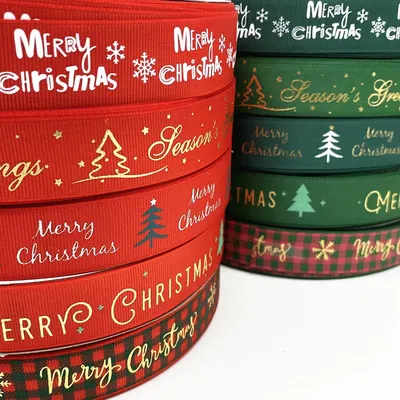 5 Yards 25mm Christmas Ribbon Printed Grosgrain Ribbons for Gift Wrapping Wedding Decoration Hair