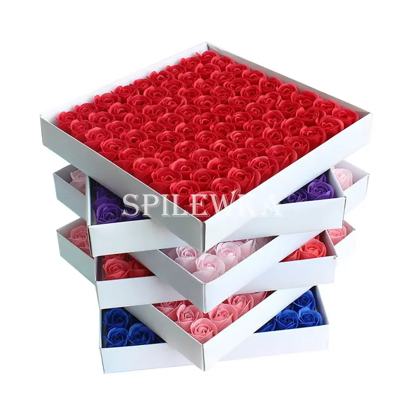 81pcs Three-Layer No Flower Base Rose Soap Flower Head Decoration Flower Box Wedding Bouquet Valentine