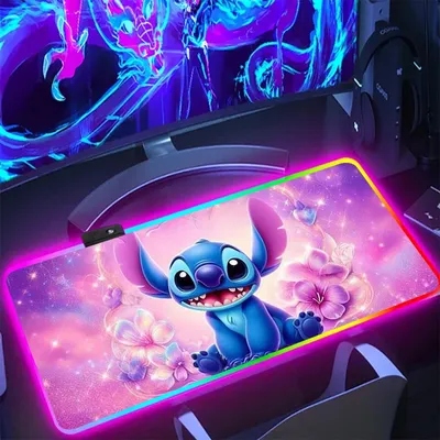 Cute anime couple Stitch RGB Pc Gamer Keyboard Mouse Pad Mousepad LED Glowing Mouse Mats Rubber