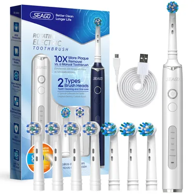 Seago Rotating Electric Rechargeable Toothbrush Teeth Cleaning with 8 Brush Toothbrush Heads 5 Modes