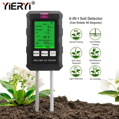 Digital 6 in 1 Soil PH Meter Fertility Soil Moisture Sunlight Ambient Humidity Temp Tester Monitor